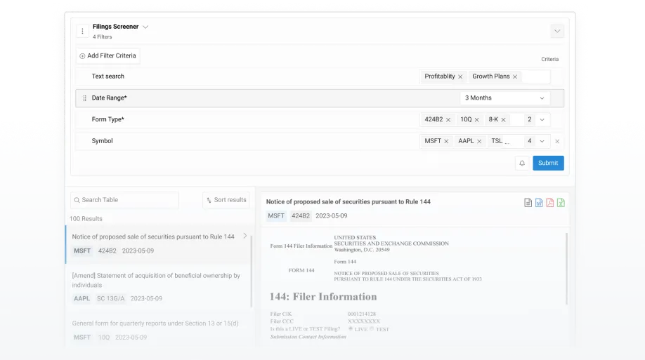 Coming Soon: Uncover Insights With Our Filings Screener
